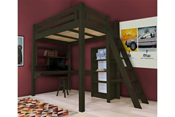 ABC MEUBLES - Hochbett Alpage mit Treppe - ALPAGECH - Schwarz Gebeizt, 120x200 - 1