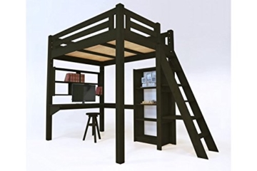ABC MEUBLES - Hochbett Alpage mit Treppe - ALPAGECH - Schwarz Gebeizt, 120x200 - 2
