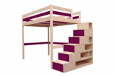 ABC MEUBLES - Hochbett Sylvia mit Treppenregal Holz - Cube - Naturlack/Plum, 140x200 - 1