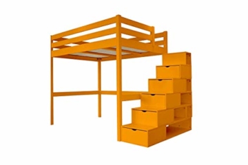 ABC MEUBLES - Hochbett Sylvia mit Treppenregal Holz - Cube - Orange, 140x200 - 1