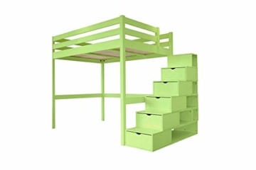 ABC MEUBLES - Hochbett Sylvia mit Treppenregal Holz - Cube - Pastellgrün, 140x200 - 1