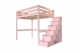 ABC MEUBLES - Hochbett Sylvia mit Treppenregal Holz - Cube - Pastellrosa, 140x200 - 1