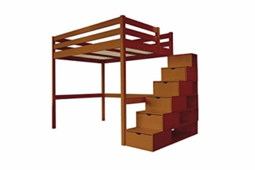 ABC MEUBLES - Hochbett Sylvia mit Treppenregal Holz - Cube - Schokolade, 140x200 - 1