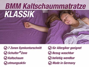 BMM Matratze Klassik 15 - orthopädische 7-Zonen Kaltschaummatratze 160x200 cm, H2 / H3 mittel-fest, Bezug V2 Premium Doppeltuch, Höhe 15cm - 3