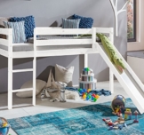 Farbe Weiss Kinderbett Hochbett mit rutsche Leiter Hochbett Spielbett Kiefer Massiv - 1