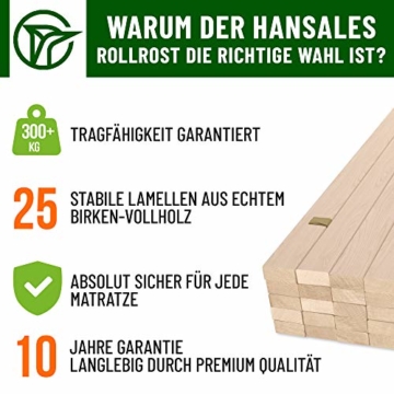 Hansales Rollrost 90x200cm - 300 kg 25 Leisten - Hochwertiger Extra starker Rollattenrost aus echtem Birkenholz - FSC Lattenrost unbehandelt - Lattenrollrost Premium - 2