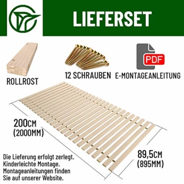 Hansales Rollrost 90x200cm - 300 kg 25 Leisten - Hochwertiger Extra starker Rollattenrost aus echtem Birkenholz - FSC Lattenrost unbehandelt - Lattenrollrost Premium - 6