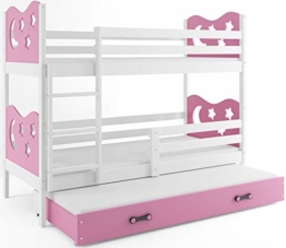 Interbeds Etagenbett Miko 3 (für DREI Kinder) 190x80cm Farbe: Weiβ + 2. Farbe zur Wahl; mit Matratzen und Lattenroste (rosa) - 1