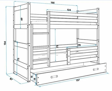 Interbeds Etagenbett Rico 160x80cm, Farbe: Weiβ, mit Lattenroste und Matratzen (WEIβ) - 3