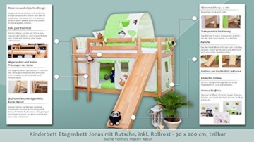 Kinderbett Etagenbett Jonas Buche Vollholz natur massiv mit Rutsche inkl. Rollrost - 90 x 200 cm, teilbar, Aktionsversion - 2