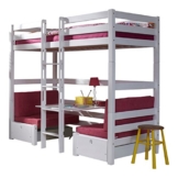 Relita BE3111117-B90+TX5133423 Etagenbett Finley Buche massiv weiß lackiert mit Sitzgelegenheit Kissen Liegefläche 90 x 200 cm, 208 x 175 x 100 cm, pink - 1