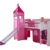 Relita BH1011117+TX5012032+TX5032022-M1 Halbhohes Spielbett Alex mit Rutsche/Turm, Maße 210 x 113 x 220 cm, Liegefläche 90 x 200 cm, Buche massiv weiß lackiert, Stoffset rosa/Herz - 1