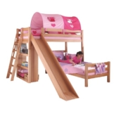 Relita Etagenbett Sky, Buche massiv natur mit Rutsche + Stofftunnel pink-rosa - 1