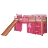 Relita Hochbett Toby Buche Massiv mit Rutsche + Stoffset pink/rosa pink/rosa - 1