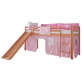 Relita Hochbett Toby Buche Massiv mit Rutsche + Stoffset rosa/weiß rosa/weiß - 1