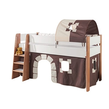 Relita Spielbett Sam, mit Vorhang und 1-er Tunnel Buche, Bi-Color lackiert, Stoff braun/beige - 1