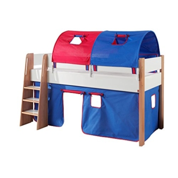 Relita Spielbett Sam, mit Vorhang und 2-er Tunnel Buche, Bi-Color lackiert, Stoff blau/rot - 1