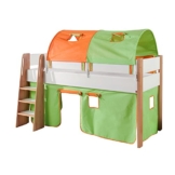 Relita Spielbett Sam, mit Vorhang und 2-er Tunnel Buche, Bi-Color lackiert, Stoff terra/grün - 1