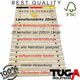 TUGA - Holztech Rolllattenrost Rollrost Lattenrost 160x200cm bis 300KG Flächenlast Qualitätsarbeit aus Deutschland unbehandelt frei von Chemie Naturprodukt NEU inkl Befestigungskit - 1