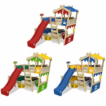 WICKEY Etagenbett CrAzY Castle Doppel-Kinderbett 90x200 Hochbett mit Rutsche, Treppe, Dach und Lattenboden, rot-blau + blaue Rutsche - 2