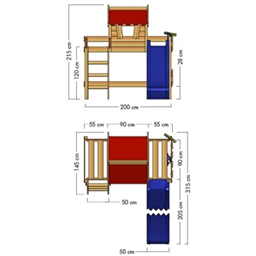 WICKEY Etagenbett CrAzY Circus Kinderbett Hochbett mit Rutsche, Dach und Lattenboden, blaue Plane + blaue Rutsche, 90x200 cm - 6
