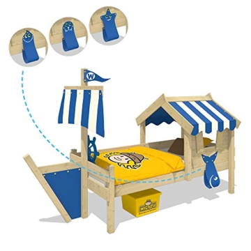 WICKEY Kinderbett mit Dach CrAzY Finny Spielbett mit Schiffanbau und Segel Abenteuerbett mit Lattenboden, blau, 90x200 cm - 3