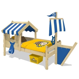 WICKEY Kinderbett mit Dach CrAzY Finny Spielbett mit Schiffanbau und Segel Abenteuerbett mit Lattenboden, blau, 90x200 cm - 1