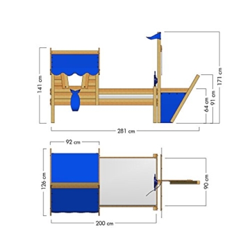 WICKEY Kinderbett mit Dach CrAzY Finny Spielbett mit Schiffanbau und Segel Abenteuerbett mit Lattenboden, blau, 90x200 cm - 6