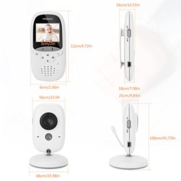 Yissvic Babyphone 2.4GHz mit Kamera Wireless Video Baby Monitor Nachtsicht Gegensprechfunktion Temperatursensor 2.0 Zoll LCD (Verpackung MEHRWEG) - 5
