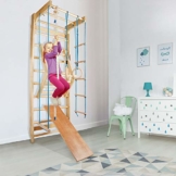 CCLIFE Sprossenwand Turnwand Gym Klettergerüst Holz Sportgerät Kletterwand mit Stange Fitness Kinder Erwachsener, Farbe:DSPWD004A0000blu - 1