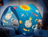 Dynamic24 Magic Dreams Universum Weltall Pop Up Tunnel Zelt Spieltunnel Höhle für Hochbett Kinderbett Bogen Bettzelt Bettdach blau - 1