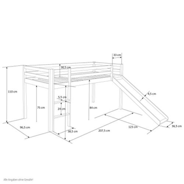 Homestyle4u 1544, Kinder Hochbett Mit Rutsche, Leiter, Vorhang Blau, Massivholz Kiefer Weiß, 90x200 cm - 4