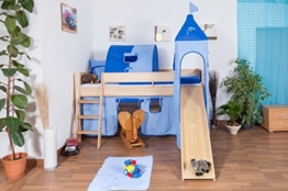 Kinderbett/Hochbett Tom mit Rutsche und Turm inkl. Rollrost - Material: Buche massiv natur, Farbe: klar lackiert - 1