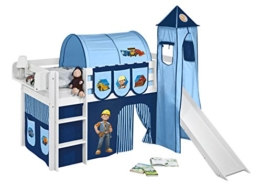 Lilokids Set Angebot - Spielbett JELLE Bob der Baumeister mit Rutsche - Hochbett Weiß - mit Vorhang, Turm, Tunnel und Taschen - 1