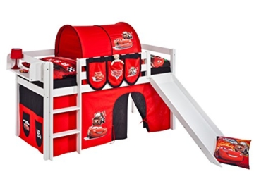 Spielbett JELLE 90 x 190 cm Disney Cars - Hochbett LILOKIDS - weiß - mit Rutsche und Vorhang - 1