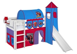 Spielbett JELLE 90 x 190 cm Spiderman - Hochbett LILOKIDS - weiß - mit Turm, Rutsche und Vorhang - 1