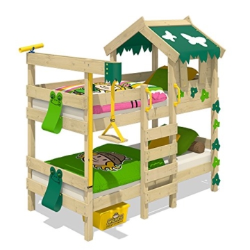 WICKEY Etagenbett CrAzY Ivy Spielbett für 2 Kinder Hochbett mit Dach, Kletterleiter und Lattenboden, gelb-apfelgrün, 90x200 cm - 2