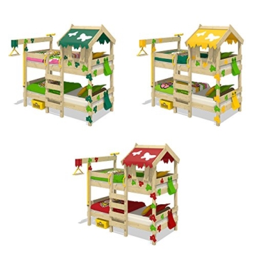 WICKEY Etagenbett CrAzY Ivy Spielbett für 2 Kinder Hochbett mit Dach, Kletterleiter und Lattenboden, gelb-apfelgrün, 90x200 cm - 4