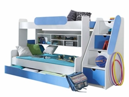 Etagenbett Segan Hochbett mit Bettkasten, Farbauswahl, Modern Bett für Kinderzimmer (Weiß/Blau, ohne Matratze) - 1