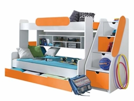 Etagenbett Segan Hochbett mit Bettkasten, Farbauswahl, Modern Bett für Kinderzimmer (Weiß/Orange, ohne Matratze) - 1