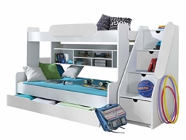 Etagenbett Segan Hochbett mit Bettkasten, Farbauswahl, Modern Bett für Kinderzimmer (Weiß/Weiß, ohne Matratze) - 1