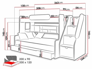 Etagenbett Segan Hochbett mit Bettkasten, Farbauswahl, Modern Bett für Kinderzimmer (Weiß/Weiß, ohne Matratze) - 4