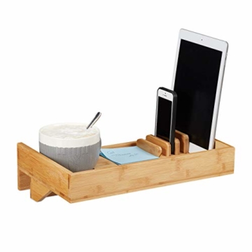 Relaxdays Bettablage, Mini-Nachttisch zum Anklemmen, aus Bambus, Getränkehalter D: 9 cm, platzsparender Organizer, Natur, Durchmesser - 1