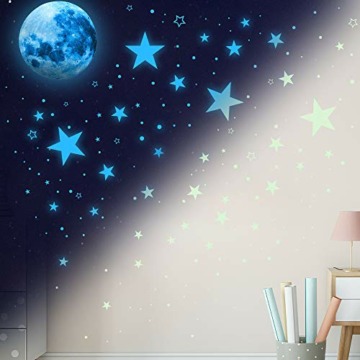 1086 stücke Leuchtsterne Kinderzimmer Wandtattoo Junge Wandsticker Selbstklebend Mädchen Sternenhimmel Kinderzimmer Leuchtaufkleber Mond Sterne Fluoreszierend Wand Aufkleber Schlafzimmer Wohnzimmer - 7