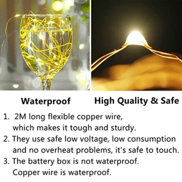 12 Stück LED Lichterkette Batterie Betrieben, 20 LEDs Micro Kupferdraht Lichter, 2M Beleuchtung Glühwürmchen Licht für DIY Weihnachten Urlaub Hochzeit Geburtstag Indoor Outdoor Decor, Warmweiß - 2