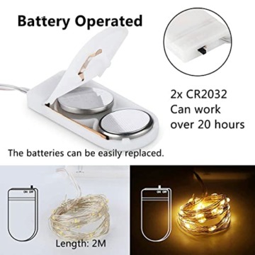 12 Stück LED Lichterkette Batterie Betrieben, 20 LEDs Micro Kupferdraht Lichter, 2M Beleuchtung Glühwürmchen Licht für DIY Weihnachten Urlaub Hochzeit Geburtstag Indoor Outdoor Decor, Warmweiß - 3