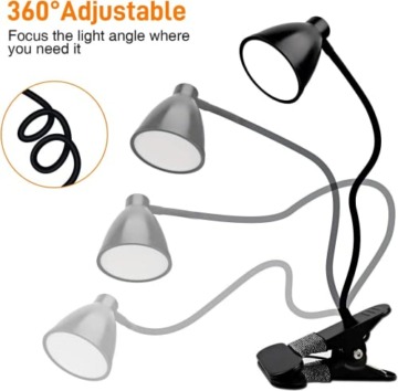 38 LED Klemmleuchte Leselampe, 3-Stufen Farbtemperatur, 10 Helligkeit dimmbar, Augenschutz Schreibtischlampe für Kinder, 360 ° Flexibler Schwanenhals Clip Tischlampe [Energieklasse A+] - 2