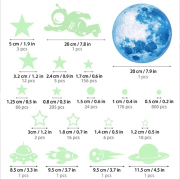 531 Stück Leuchtsterne Kinderzimmer Sterne leuchtend Selbstklebend Wandsticker Wandaufkleber Kinderzimmer Junge Mädchen Kinder Mond Astronaut Leucht Aufkleber Schlafzimmer Wohnzimmer Wandtattoo - 3