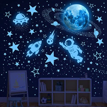 531 Stück Leuchtsterne Kinderzimmer Sterne leuchtend Selbstklebend Wandsticker Wandaufkleber Kinderzimmer Junge Mädchen Kinder Mond Astronaut Leucht Aufkleber Schlafzimmer Wohnzimmer Wandtattoo - 4