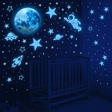 531 Stück Leuchtsterne Kinderzimmer Sterne leuchtend Selbstklebend Wandsticker Wandaufkleber Kinderzimmer Junge Mädchen Kinder Mond Astronaut Leucht Aufkleber Schlafzimmer Wohnzimmer Wandtattoo - 6
